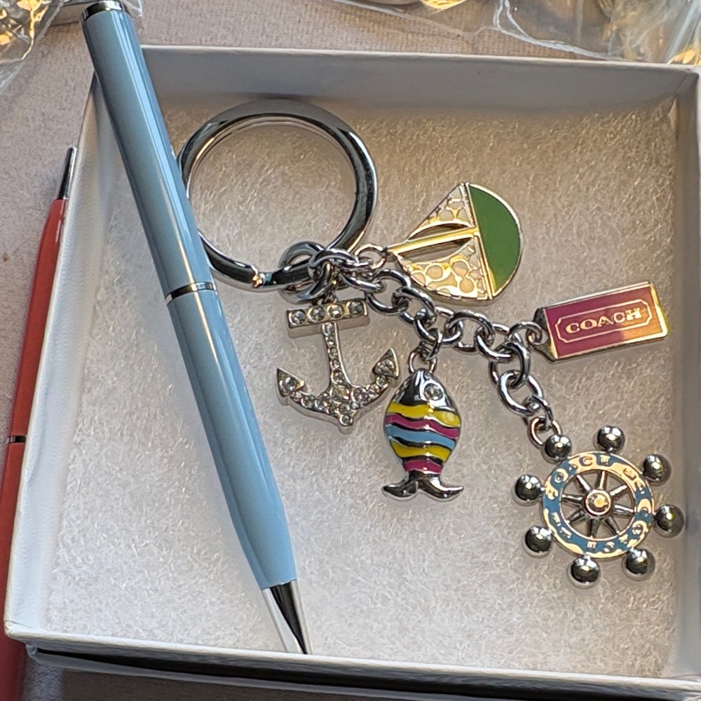 Coach Silver and Multicolor Nautical Keychain with Blue Coach Pen